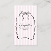 Carte De Visite Pink Pinstripe Ribbon créateur de bijoux (Devant)