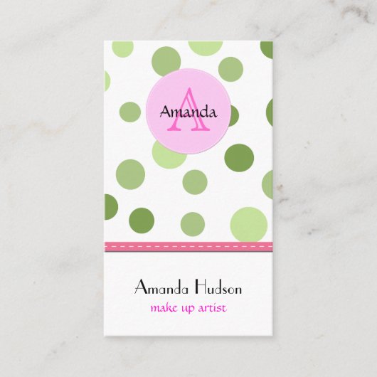 Carte De Visite Pink Polka Dots, Green Polka Dots, Dots, Dotted (Devant)