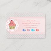 Carte De Visite Pink Polka Dots Stripes Cupcake (Dos)