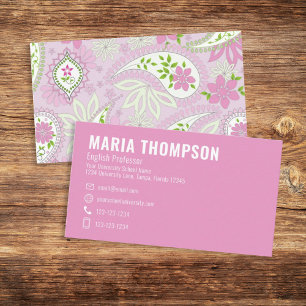 Carte De Visite Pink Professional Motif Paisley personnalisé