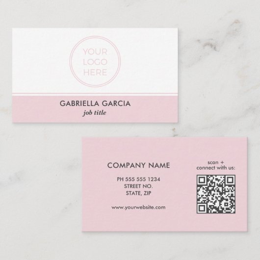 Carte De Visite Pink Professional Simple Logo QR Code (Devant / Derrière)