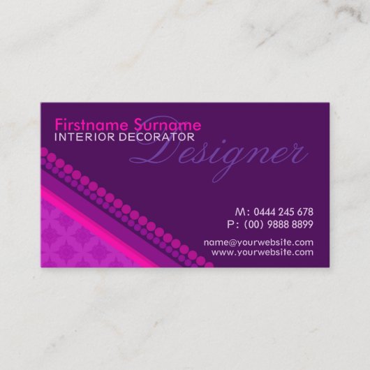 Carte De Visite Pink Purple Damask Dots Style Designer Business Ca (Devant)