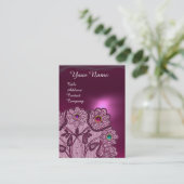 CARTE DE VISITE PINK PURPLE LACE FLEURS, GEMS COLORÉ MONOGRAMME (Debout devant)