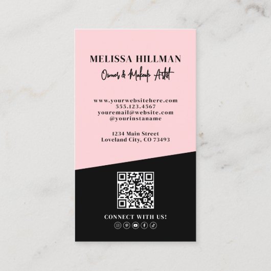 Carte De Visite Pink QR Code Photo Makeup Vertical (Dos)
