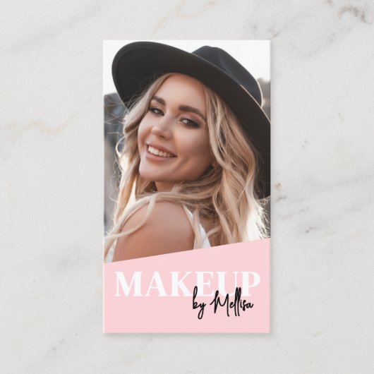 Carte De Visite Pink QR Code Photo Makeup Vertical (Devant)