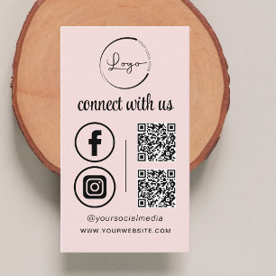 Carte De Visite Pink QR Connect Us Business Logo Médias sociaux