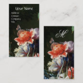 CARTE DE VISITE PINK RED ANEMONES WHITE FLOWERS, BUTTERFLY MONOGRA (Devant / Derrière)