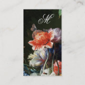 CARTE DE VISITE PINK RED ANEMONES WHITE FLOWERS, BUTTERFLY MONOGRA (Dos)