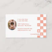Carte De Visite Pink Retro Checkered Pattern Content Creator Photo (Dos)