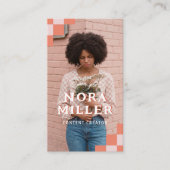 Carte De Visite Pink Retro Checkered Pattern Content Creator Photo (Devant)