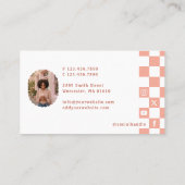 Carte De Visite Pink Retro Checkered Pattern Content Creator Photo (Dos)
