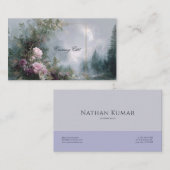 Carte De Visite Pink Rose Floral and Celestial Misty Mountain (Devant / Derrière)