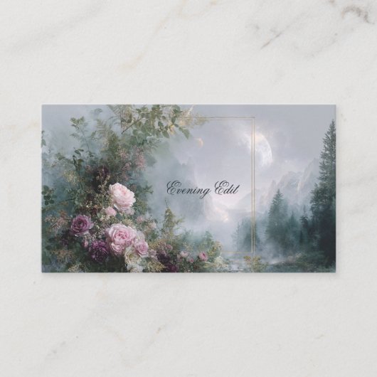 Carte De Visite Pink Rose Floral and Celestial Misty Mountain (Devant)