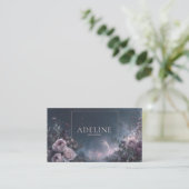 Carte De Visite Pink Rose Floral and Celestial Planet Night Sky (Debout devant)