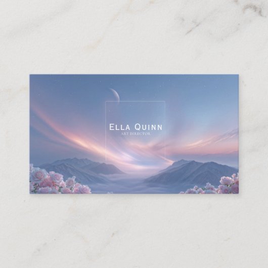 Carte De Visite Pink Rose Floral and Celestial Twilight Mountain (Devant)