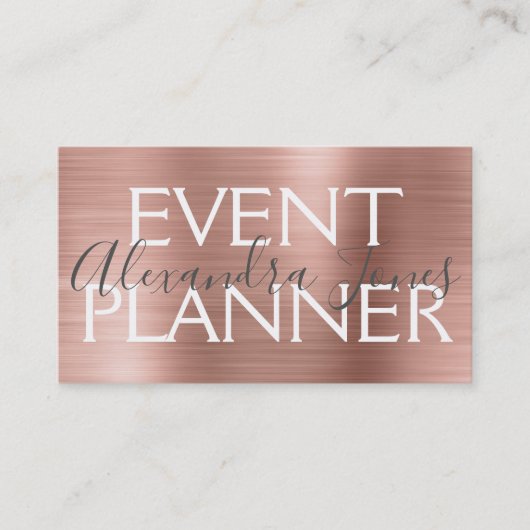 Carte De Visite Pink & Rose Gold brossé Metal Event Planner (Devant)