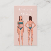 Carte De Visite Pink & Rose Gold Brossé Metal Massage Thérapiste B (Devant)