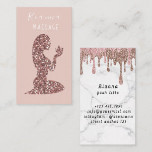 Carte De Visite Pink & Rose Gold Brossé Metal Massage Thérapiste B