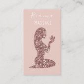 Carte De Visite Pink & Rose Gold Brossé Metal Massage Thérapiste B (Devant)