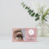 Carte De Visite Pink Script Logo QR Code Photo Lash (Debout devant)