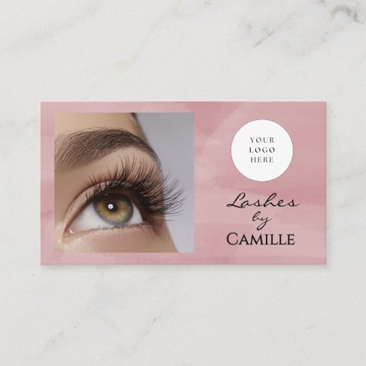 Carte De Visite Pink Script Logo QR Code Photo Lash (Devant)