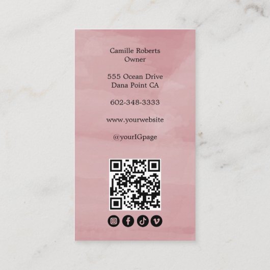 Carte De Visite Pink Script Logo QR Code Photo Lash  (Dos)