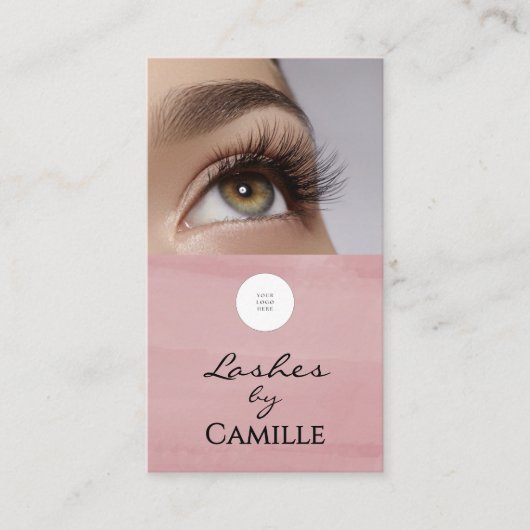 Carte De Visite Pink Script Logo QR Code Photo Lash  (Devant)