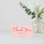 Carte De Visite Pink Script Thank You Card Made With Love Business (Debout devant)