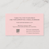 Carte De Visite Pink Script Thank You Card QR Code Small Business (Dos)