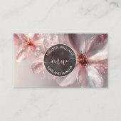 Carte De Visite Pink Shiny Floral Logo Initials Business Card (Devant)