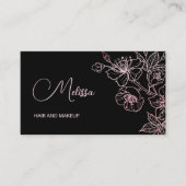 Carte De Visite Pink Shiny Metallic Black Floral | QR Code (Devant)
