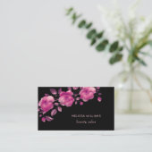 Carte De Visite Pink Shiny Metallic Flower Black (Debout devant)