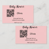 Carte De Visite Pink simple baby shower q r code add name text thr (Devant / Derrière)