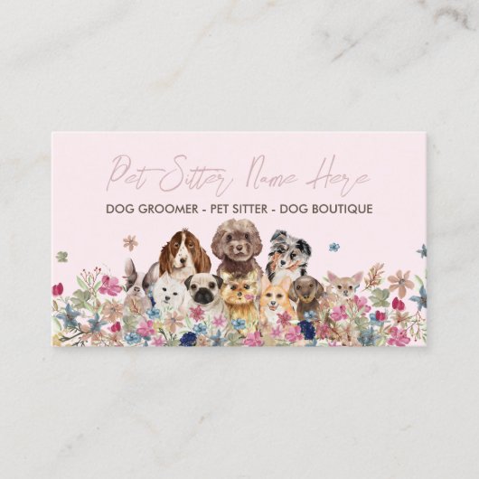 Carte De Visite Pink Simple Chien race Puppy Grooming Petsitter (Devant)