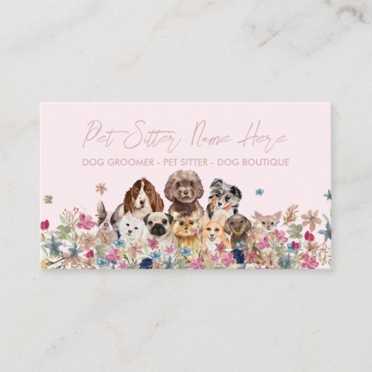 Carte De Visite Pink Simple Chien race Puppy Grooming Petsitter (Devant)