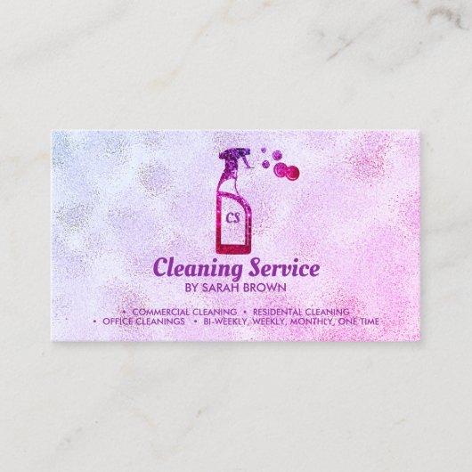 Carte De Visite Pink Spray Bottle Bubbles Personalized Initials (Devant)