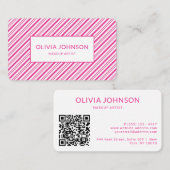 Carte De Visite Pink Stipes Beauté moderne avec code QR (Devant / Derrière)