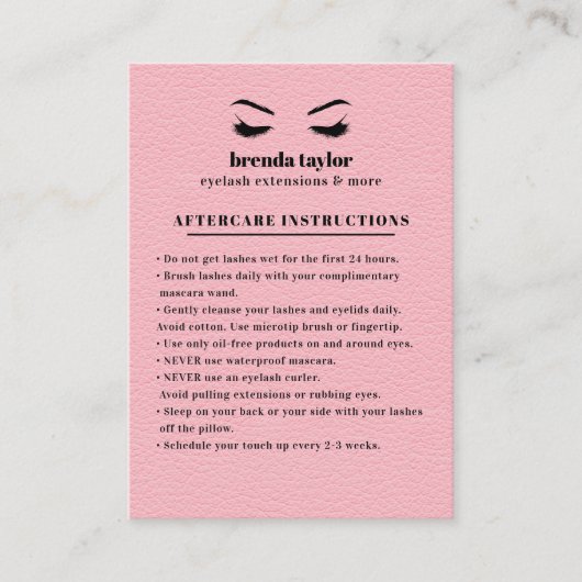 Carte De Visite Pink Suede Eyelash Browbar Instructions pour les s (Devant)