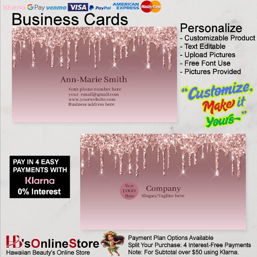 Carte De Visite Pink Trendy Drip Sparkle Glitter
