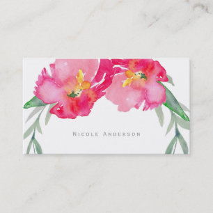 Carte De Visite Pink Tropical Green Leaf Floral Moderne Aquarelle