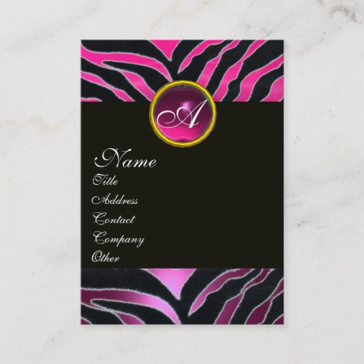CARTE DE VISITE PINK, VIOLET NOIR BLANC FOURRURE DE ZÈBRE MONOGRAM (Devant)