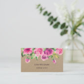 Carte De Visite Pink Watercolor Flowers Kraft (Debout devant)