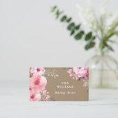 Carte De Visite Pink Watercolor Flowers Rustic Makeup Artist (Debout devant)