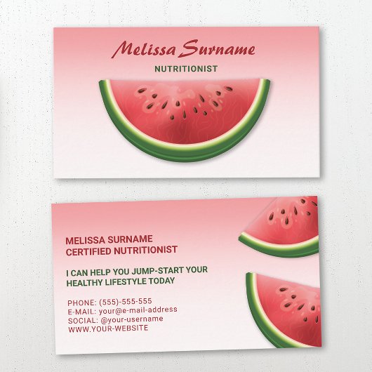 Carte De Visite Pink Watermelon Fruit Slice diététiste nutritionni