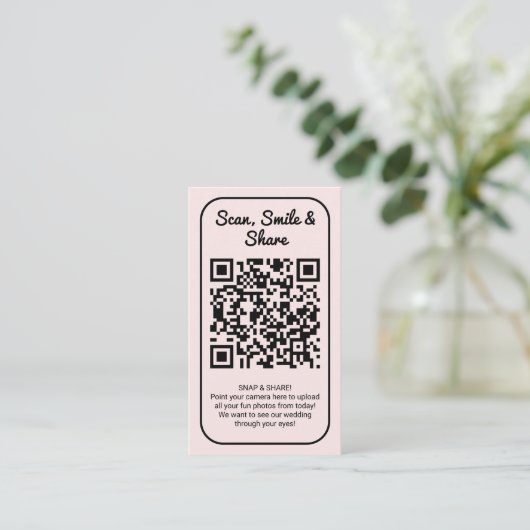 Carte De Visite Pink Wedding Photo Sharing Capture Love QR Code  (Debout devant)