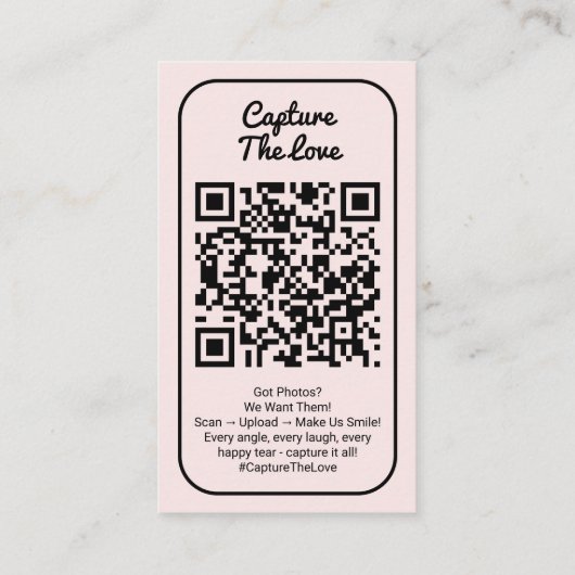 Carte De Visite Pink Wedding Photo Sharing Capture Love QR Code  (Dos)