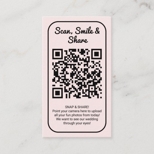 Carte De Visite Pink Wedding Photo Sharing Capture Love QR Code  (Devant)