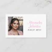 Carte De Visite Pink White & Black Script Makeup Photo Personalize (Devant)