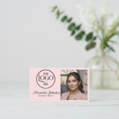 Carte De Visite Pink White & Black Script Makeup Photo Personalize (Debout devant)