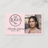 Carte De Visite Pink White & Black Script Makeup Photo Personalize (Devant)